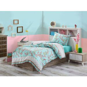 Lenjerie de pat pentru o persoana, Birdcage - Turquoise, Eponj Home, 65% bumbac/35% poliester imagine