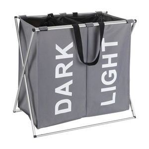 Cos pentru rufe cu 2 compartimente, Wenko, Duo Grey, 59 x 38 x 57 cm, 120 L, poliester/aluminiu, gri imagine