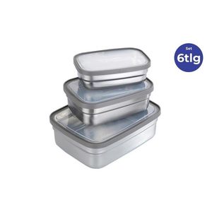 Set 3 cutii pentru pranz Maximex, Lunch, 13.5x9.5x4 cm, inox/polipropilena, argintiu mat/transparent imagine