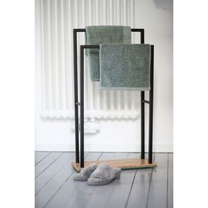 Suport pentru prosoape, Wenko, Bamboo, 46 x 20 x 80 cm, inox/bambus, negru/natur imagine