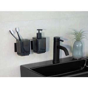 Suport pentru periute si pasta de dinti Quadro Black, Wenko, 7.5x10x10 cm, inox/ABS/polistiren, negru imagine