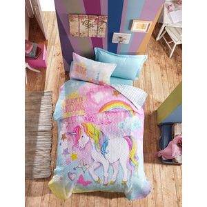 Lenjerie de pat matlasata pentru o persoana Young Dream Mint, Cotton Box, 3 piese, 160 x 240 cm, 100% bumbac ranforce, multicolora imagine