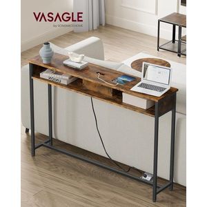 Consola cu cu priza si USB Slim, Vasagle, 120x25x81 cm, PAL/otel, maro imagine