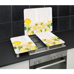 Set 2 protectii universale pentru aragaz Lemons, Wenko, 30x52x1.8-5.5 cm, sticla/PVC, multicolor imagine