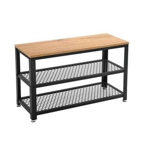 Bancheta cu pantofar Industrial Mesh, Vasagle, 73x30x45 cm, max 90 kg, PAL/otel, natural/negru imagine