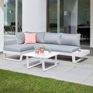 Set mobilier pentru exterior, 3 piese Alora, 242x138x77 cm, aluminiu/poliester, alb/gri imagine