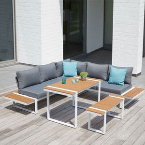 Set mobilier pentru exterior, 5 piese Merida, 240x240x33 cm, aluminiu/poliester, multicolor imagine