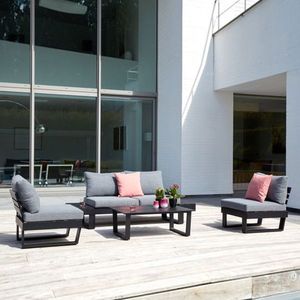 Set mobilier pentru exterior, 4 piese Alora, 235x235x65 cm, aluminiu/poliester, negru/gri imagine