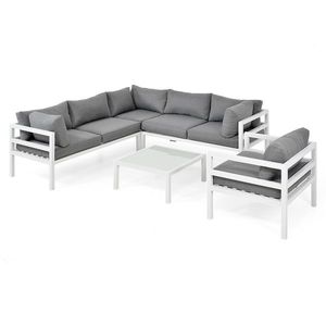 Set mobilier pentru exterior, 5 piese Madrid, 220x220x74 cm, aluminiu/poliester, alb/gri imagine