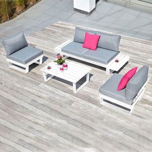 Set mobilier pentru exterior, 4 piese Alora, 235x235x65 cm, aluminiu/poliester, alb/gri imagine