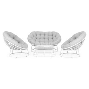 Set mobilier pentru exterior, 4 piese Papasans, otel/poliester, alb/gri imagine