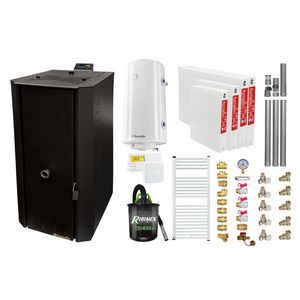 Pachet Centrala termica pe peleti Fornello Rossi B Black 25 kw, pompa, vas expansiune, tiraj fortat, Ecodesign, A+, Boiler Termoelectric Fornello 100 l, Termostat Salus 091FLRFV2, Aspirator, Kit evacuare 3.5 ml, Fitinguri si Radiatoare imagine