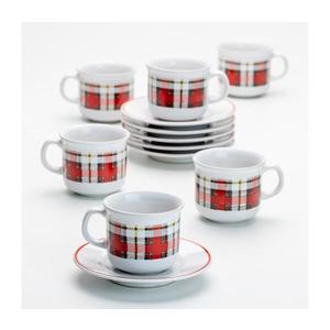 Set ceramic de cafea 6x ceașcă cu farfurioară, carouri imagine