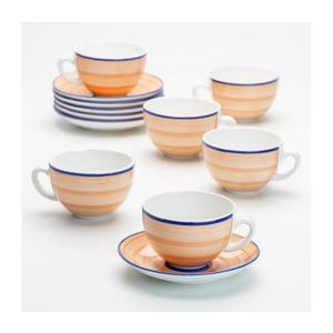 Set ceramic de ceai 6x ceașcă cu farfurioară, portocaliu albastru imagine