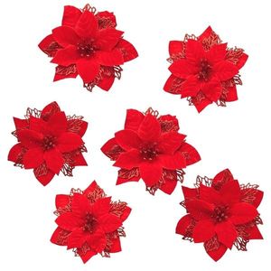 Decorațiuni de Crăciun Poinsettia cu răzuitorroșu, set de 6 imagine