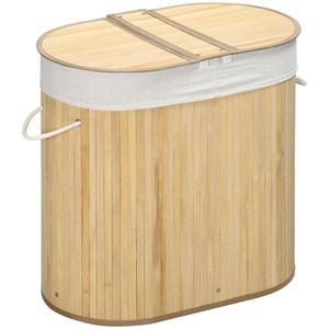 HOMCOM Coș de Rufe din Bambus cu Capac, 100L, 2 Compartimente, 62.5x37x60.5 cm, Natural | Aosom Romania imagine