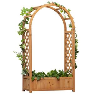 Outsunny Jardiniera de exterior din lemn de brad maro cu arc decorativ si grile pentru plante cataratoare, 83x36x152cm | Aosom Romania imagine