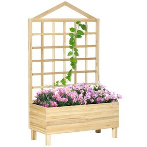 Outsunny Ghiveci din Lemn cu Grilaj pentru Plante Cățărătoare, Ideal pentru Legume și Flori, 90x43x150 cm, Design Natural | Aosom Romania imagine