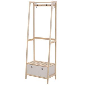 HOMCOM Cuier Multifuncțional cu Rafturi, Design Natural din Lemn, 58x36x168 cm | Aosom Romania imagine