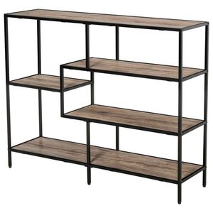 HOMCOM Raft Biblioteca din Lemn Culoare Stejar cu 5 Rafturi, Sistem Controlul Stabilitatii, Cadru din Metal Negru 120x32x95cm | Aosom Romania imagine