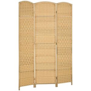 HOMCOM Paravan Interior Pliabil cu 3 Panouri Împletit din PP și Lemn de Pin, 135x1, 7x180 cm, Lemn Natural | Aosom Romania imagine