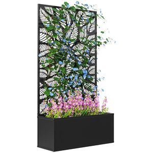 Outsunny Jardinieră cu Grilaj pentru Plante Cățărătoare cu Montare pe Perete sau Independent, 61x23x113 cm, Negru | Aosom Romania imagine