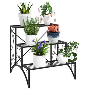 Outsunny Raft pentru Plante cu 3 Niveluri din metal, 60x60x60 cm, Negru | Aosom Romania imagine