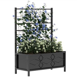 Outsunny Jardinieră cu Grilaj pentru Plante Cățărătoare din Oțel cu 2 Orificii de Drenaj, 90x40x120 cm, Negru | Aosom Romania imagine