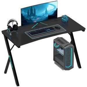 HOMCOM Birou Gaming cu Lumini LED Reglabile cu 2 Moduri, 3 Culori și Încărcare USB, 120x60x75 cm, Negru | Aosom Romania imagine