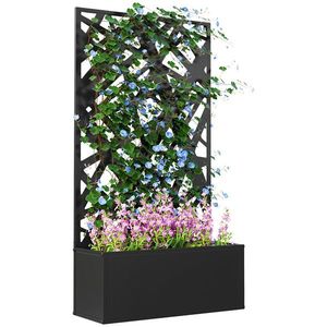 Outsunny Jardinieră cu Grilaj pentru Plante Cățărătoare din Metal, 61x23x113 cm, Negru | Aosom Romania imagine