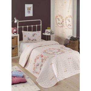 Set cuvertura matlasata Single 160x220 cm, 2 piese, Unicornlar - Pink, Eponj Home, 65% bumbac/35% poliester imagine