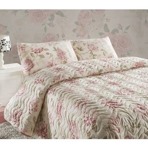 Set cuvertura de pat dubla King Size matlasata, Eponj Home FR, Care Pink, 3 piese, 65% bumbac, 35% poliester, multicolor imagine