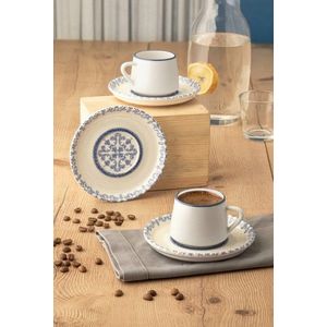 Set cesti de cafea, Noble Life, 721NBL3173, Portelan , 6 cesti de cafea, 90 ml, Albastru/Alb imagine