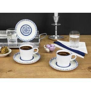 Set cesti de cafea, Noble Life, 721NBL3174, Portelan , 6 cesti de cafea, 90 ml, Albastru/Alb imagine