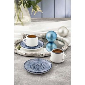 Set cesti de cafea, Noble Life, 721NBL3178, Portelan , 6 cesti de cafea, 90 ml, Albastru/Alb imagine