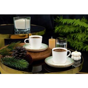 Set cesti de cafea, Noble Life, 721NBL3176, Portelan , 6 cesti de cafea, 90 ml, Verde/Alb imagine