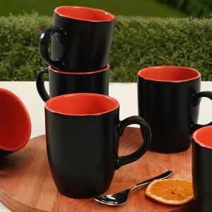 Set cani, Keramika, 275KRM1750, Ceramica , 9 cm, Negru/Portocaliu imagine