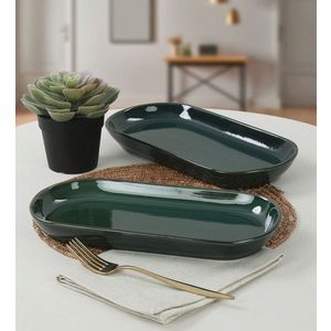 Set platouri servire, Keramika, 275KRM1426, Ceramica , Nu absoarbe apa, Verde imagine