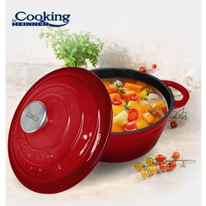 Cratita cu capac Cooking by Heinner, 22x9.5 cm, 2.9 L, fonta/inox, rosu imagine