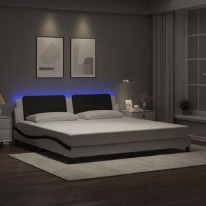 vidaXL Cadru de pat cu lumini LED alb/negru 200x200 cm piele ecologică imagine