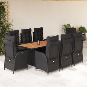 vidaXL Set mobilier de grădină, 9 piese, negru, poliratan imagine