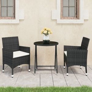 vidaXL Set mobilier bistro grădină, 3 piese, negru, poliratan/sticlă imagine