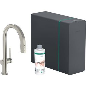 Baterie bucatarie Hansgrohe Aqittura M91 cu pipa extractibila sistem de filtrare SodaSystem 210 inox imagine