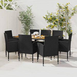 vidaXL Set mobilier de exterior, 9 piese, negru, poliratan imagine