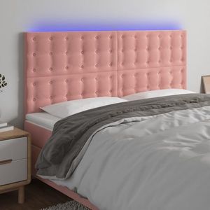 vidaXL Tăblie de pat cu LED, roz, 160x5x118/128 cm, catifea imagine