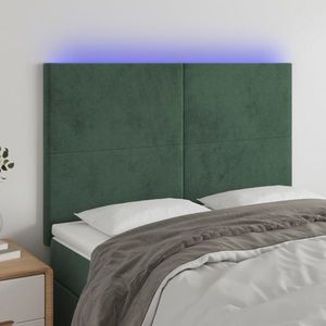 vidaXL Tăblie de pat cu LED, verde închis, 144x5x118/128 cm, catifea imagine