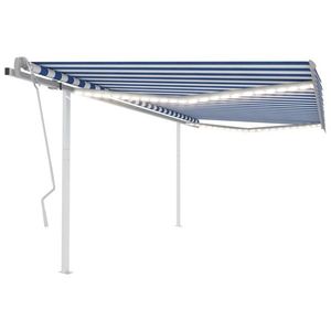 vidaXL Copertină retractabilă manual cu stâlpi, albastru/alb 5x3, 5 m imagine