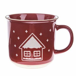 Cană ceramică de Crăciun Snowy cottage roșie , 450 ml imagine