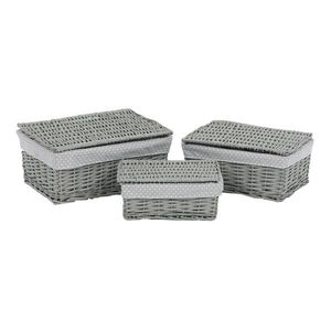 Set de coșuri de răchită cu capac Buline gri, 3 buc., 3 dimensiuni, 49 x 22 x 35 cm imagine