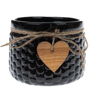 Mască de ghiveci Wood heart din ceamică negru, 8 x 11 cm imagine